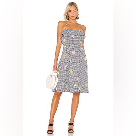 Lovers + Friends gingham Grant MIDI Beaded Embellished Dress XS Ruffle - Picture 1 of 11